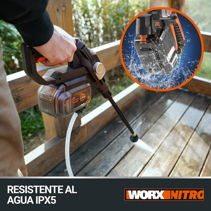 HIDROLIMPIADORA WORX NITRO HYDROSHOT 20V - MOTOR BRUSHLESS 56 BAR CON BATERÍA 4.0Ah Y CARGADOR